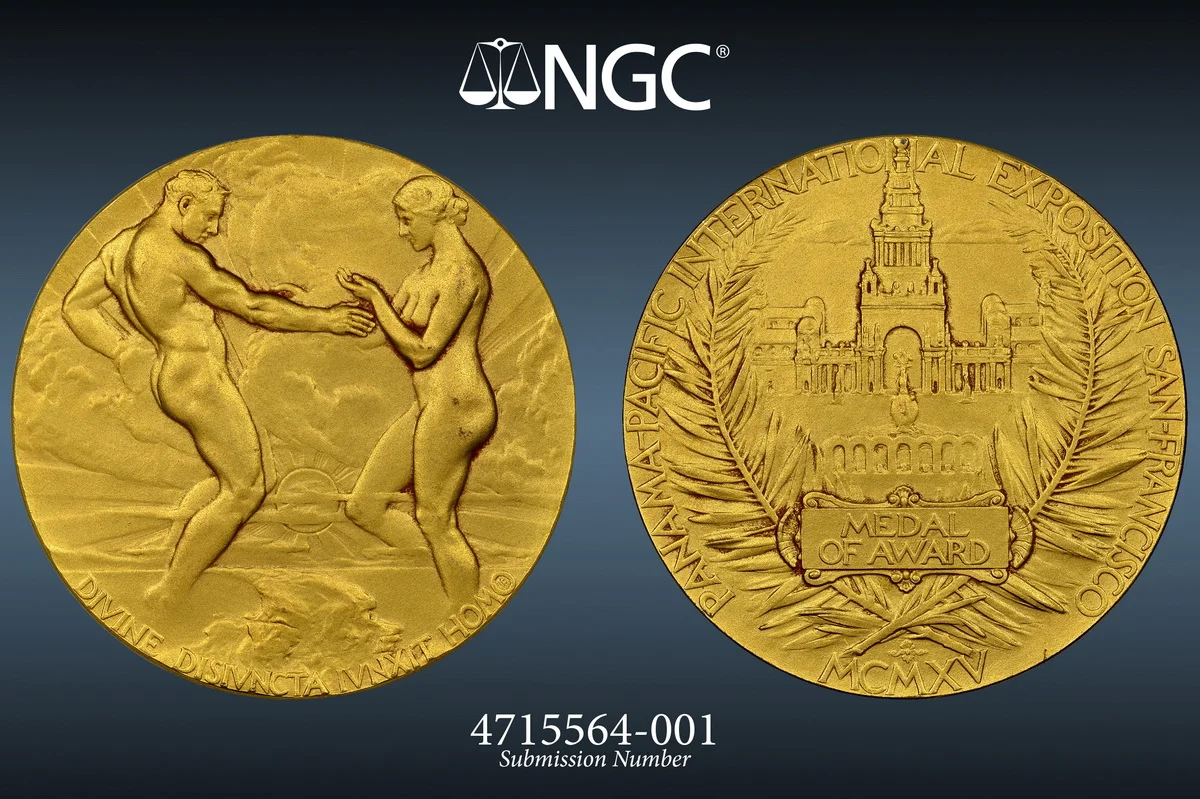 1915 Panama-Pacific Exposition Gold Award Medal, Gem BU, NGC MS-65